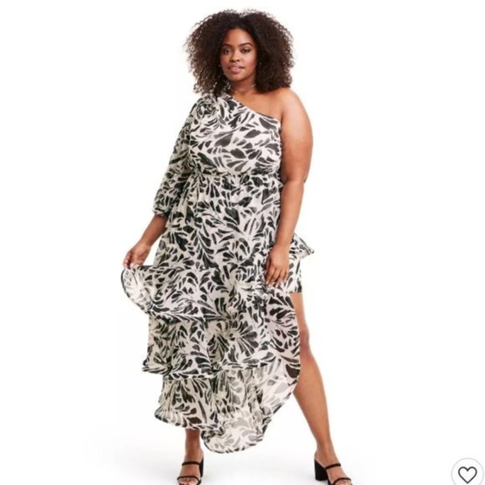 Alexis for Target Black White One Shoulder Tiered Ruffle Maxi Dress Glam NWT 4X